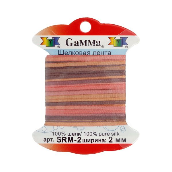 Лента (тесьма) шелковая 2.0 мм / 9.1±0.5 метров, M240 оранжевый/бордовый, Gamma SRM-2
