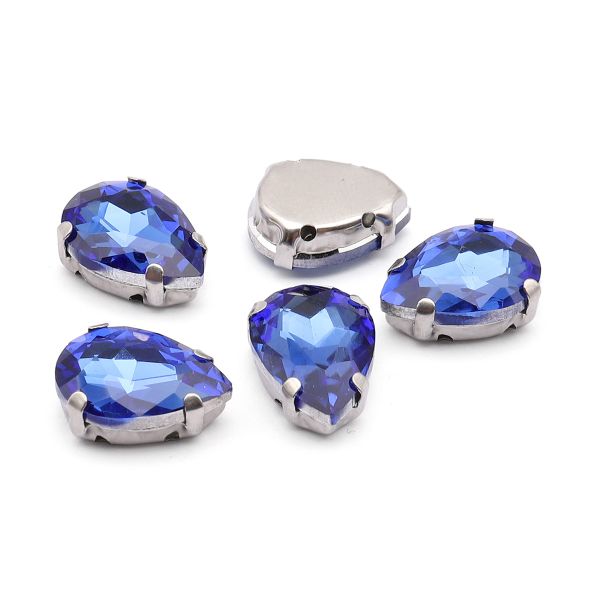 Хрустальные стразы в цапах формы капля, сапфир 10х14 мм, 5 шт., АЦ010НН1014