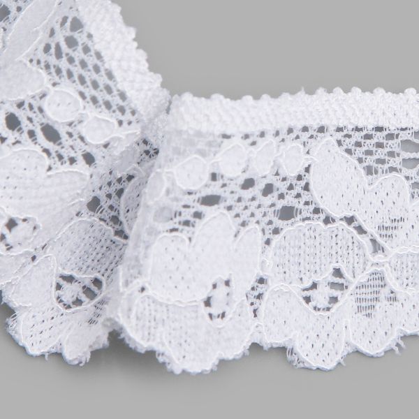 Кружево эластичное (стрейч) 30 мм, белый, 15 м