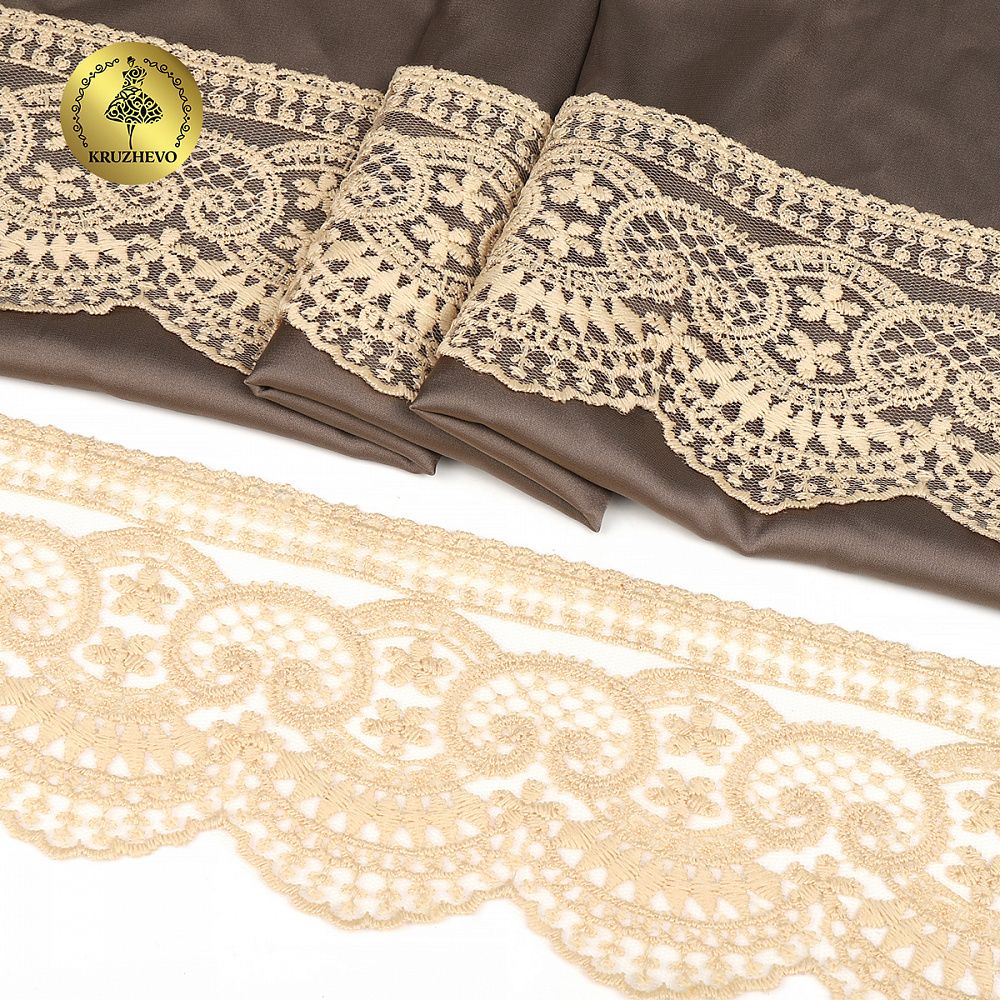 Кружево на сетке 90 мм, 40475, цв.N6115 бежевый уп.13.7м, Kruzhevo