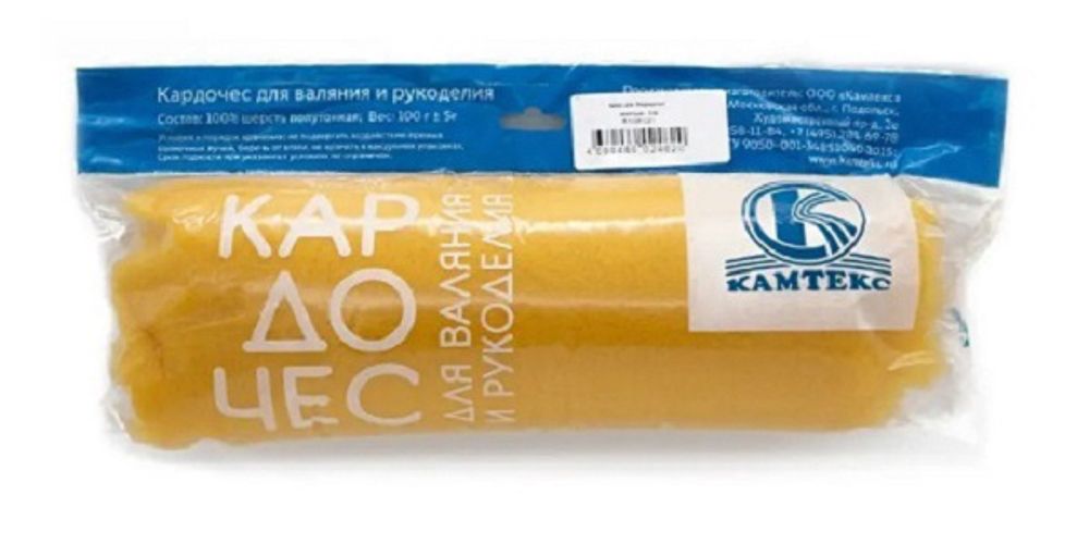 Шерсть для валяния Камтекс кардочес Мини 100% полутонкая шерсть 100 г, 104 желтый