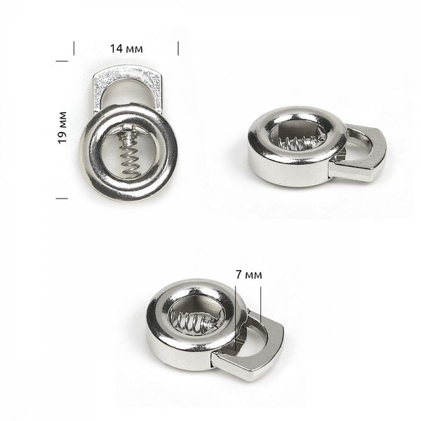 Фиксатор (зажим) для шнура металл 1 отв., 14х19 мм, отв. 7 мм, TBY OR.0305-5173.NIK, цв. никель уп. 100 шт