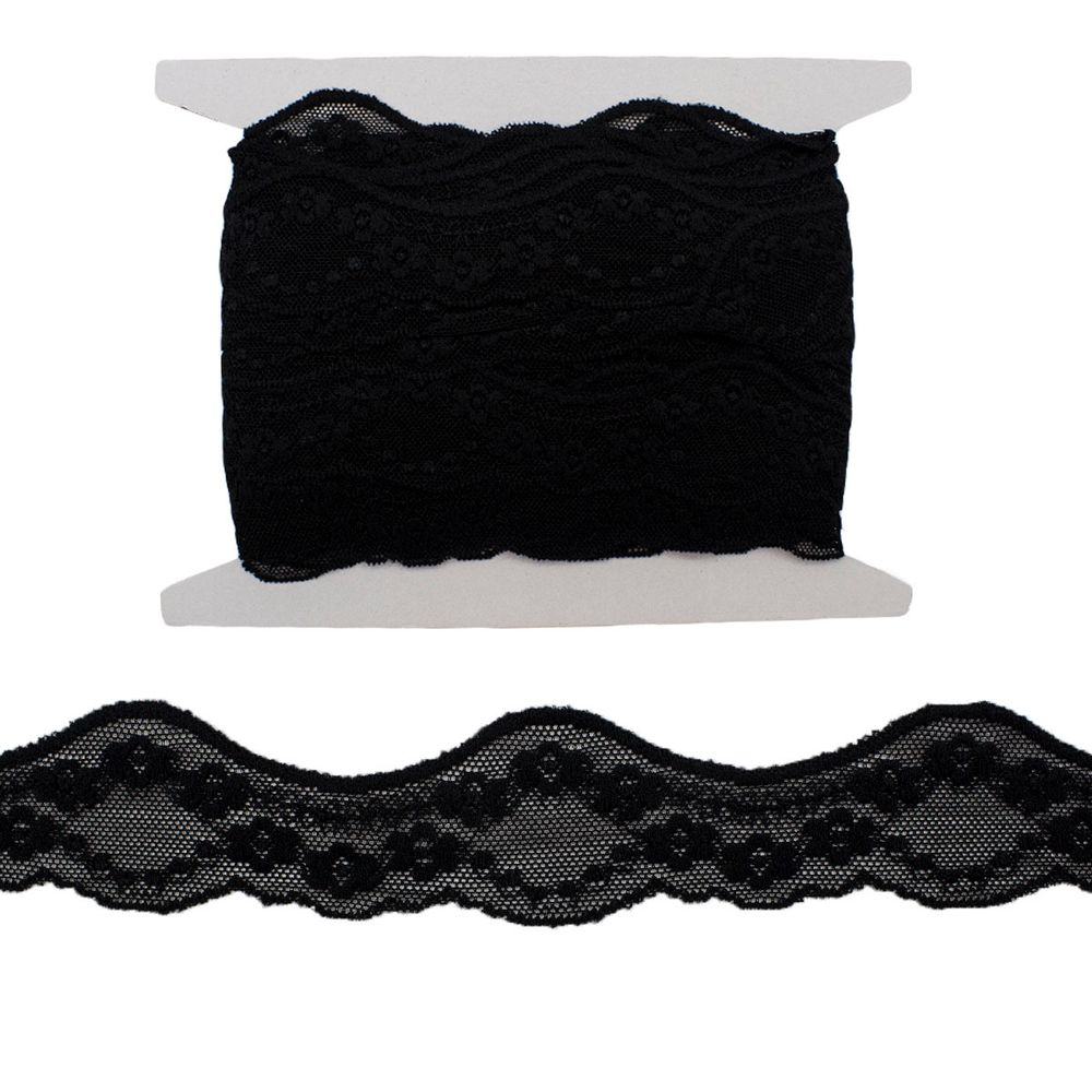Кружево эластичное (стрейч) 40 мм, черный, 13.71 м
