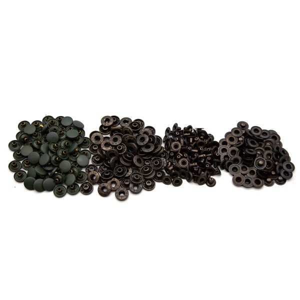 Кнопка Альфа (S-образная) ⌀15.0 мм, ≈72 шт, шляпка пластик + отв.части МЕТАЛЛ, 327 хаки + отв.части антик, NEW STAR