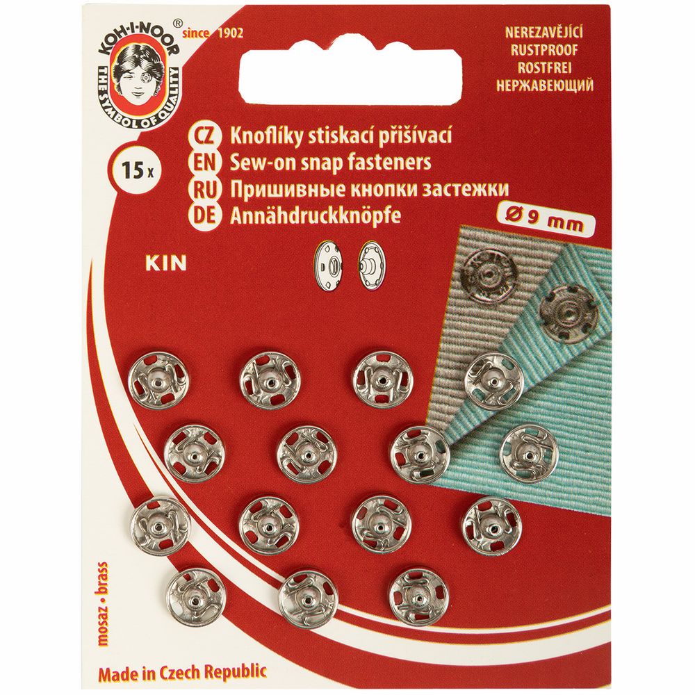Кнопка пришивная металл ⌀9.0 мм, 15 шт, никель, KOH-I-NOOR 10 (KIN1000 №1)