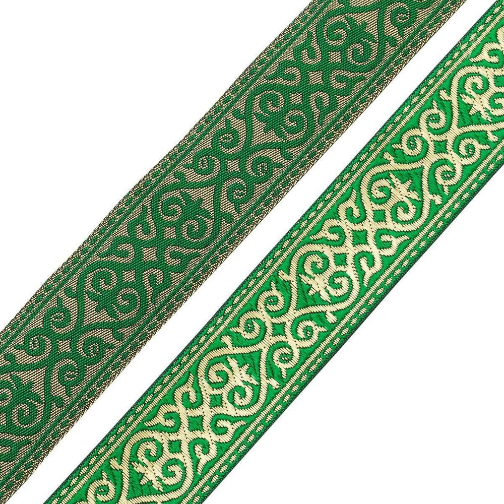 Лента (тесьма) жаккардовая 33.0 мм / 7.32 метра, зеленый, 7222
