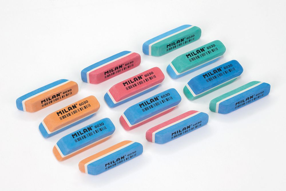 Ластик 6030 скошенный биколор 56x15x12 мм, 30 шт, CPM6030 ассорти, Milan