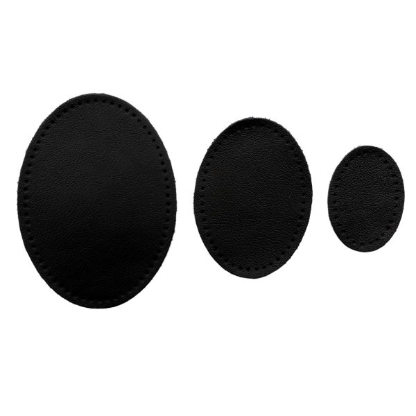 Набор заплаток пришивных из кожи, овал 4х5,5см, 6х8,2см, 8х10,9см, с перфорацией, 3 шт (01 черный), 9404