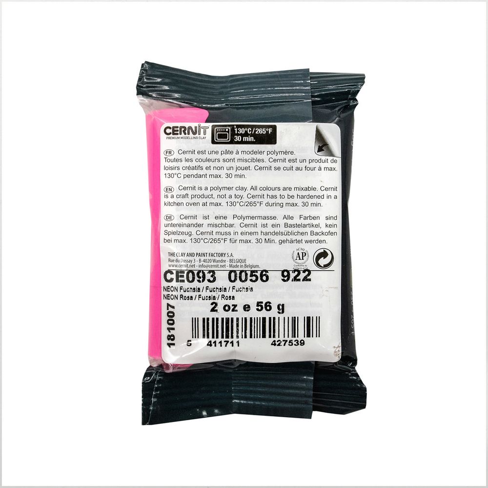 Полимерная глина Cernit Neon запекаемая, неоновая 56 гр, 922 неон-розовый