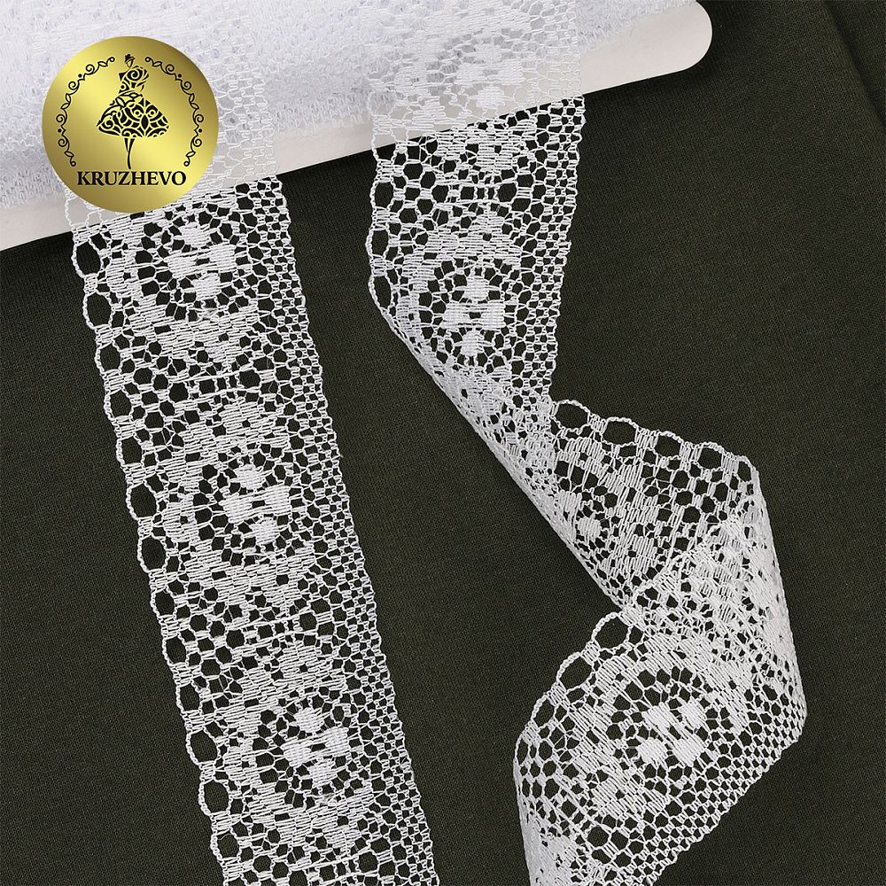 Кружево отделочное в стиле "трикотаж" 40 мм, 1660 цв.01 белый, 27.4 м