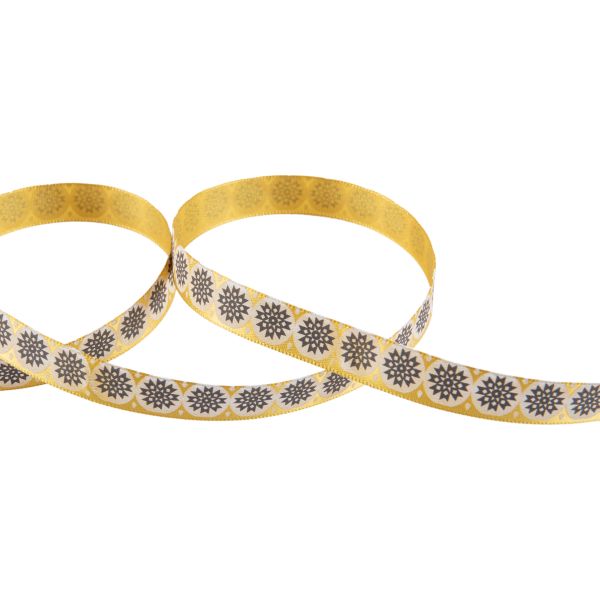 Лента атласная с рисунком 12.0 мм / 22.8 метров, O4/121 орнамент/св.охра, Gamma ALP-123