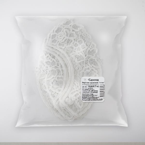 Пришивной кружевной воротник 100 мм, на сетке, 5 пар, Турция, кремовый/под серебро, Gamma VKRM-27-02