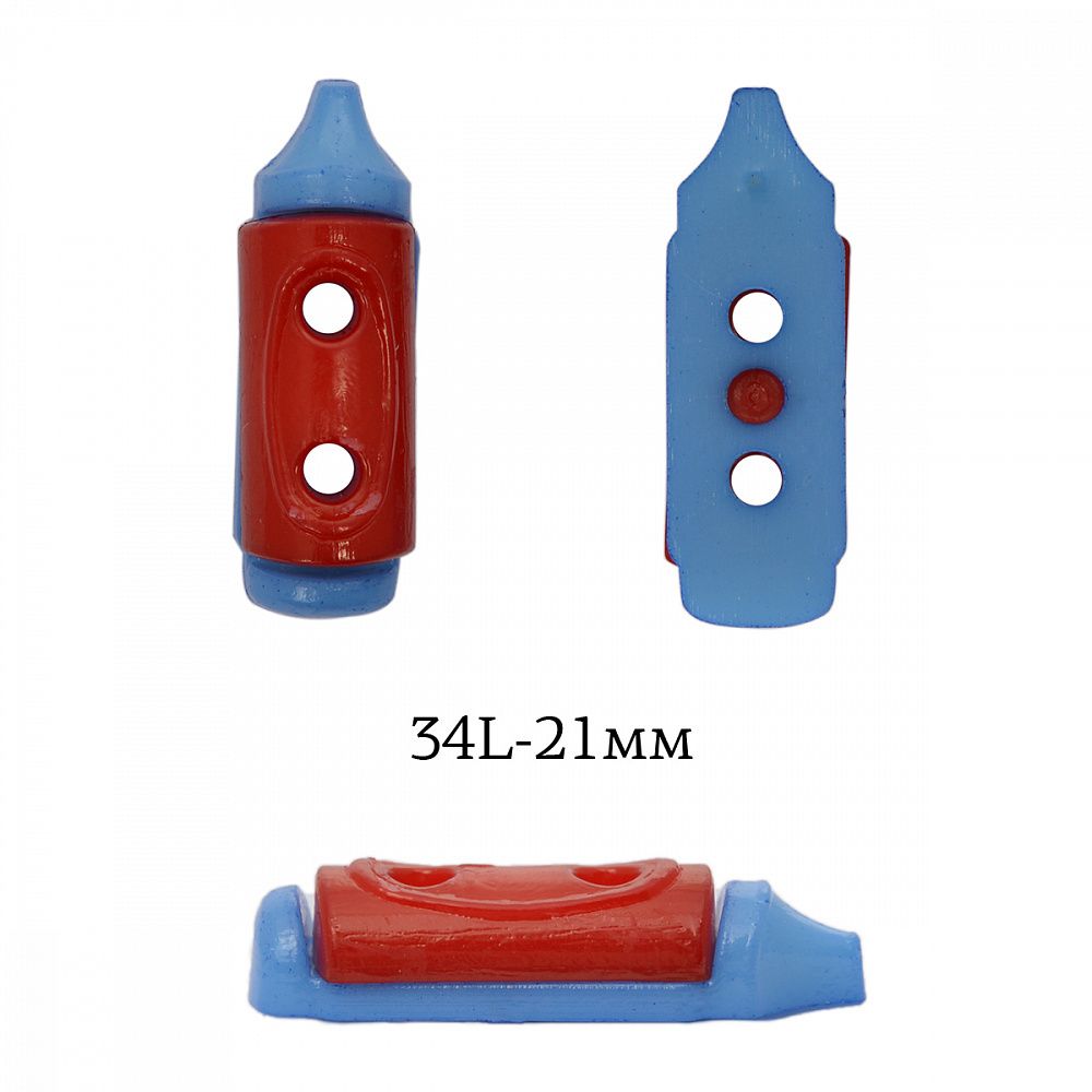Пуговицы детские пластик Карандаш 34L-21мм, цв.03 красный, 2 прокола, 50 шт