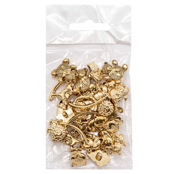 Украшения декоративные пуговицы Игрушки-зверюшки, AG/золото, 24 шт