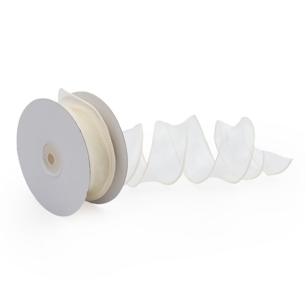 Лента декоративная с волнистым краем 38.0 мм / 18.29±1 метров, 100% органза, (02 молочный)