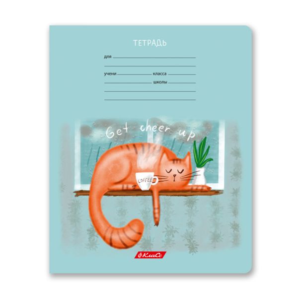 Тетрадь ученическая школьная, выборочный лак, A5+ 18 л. на скобе 65 г/м², белизна 100%, 20 шт, клетка, 000706 Жизнь кота Абрикоса, Светоч 18ТЕТк-003