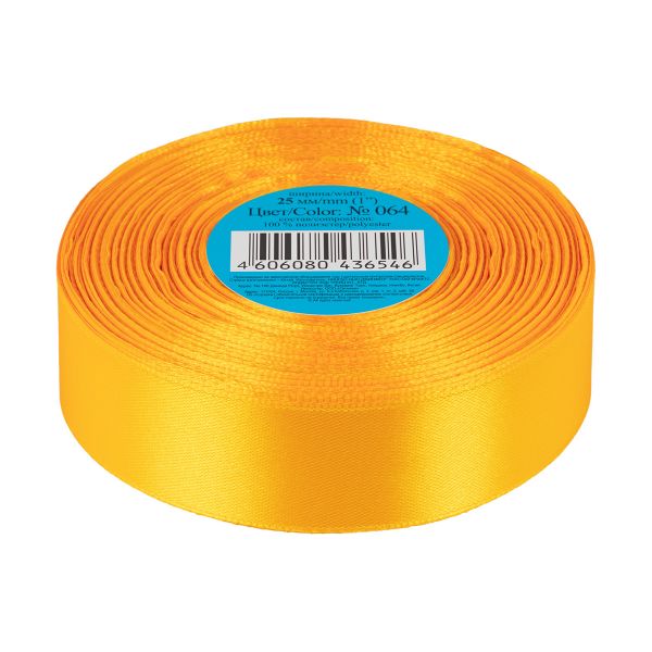 Лента атласная 1-сторонняя 25.0 мм / 33±2 метра, 064 желтый, Gamma