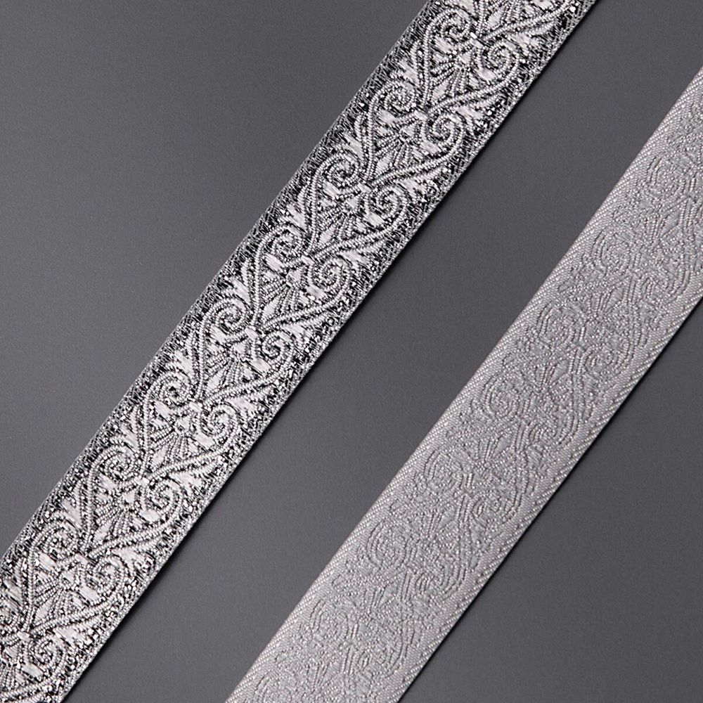 Тесьма металлизированная Дамаск 22мм / 10м (серебро), 22071