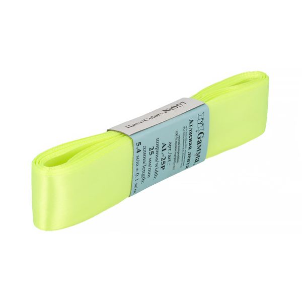 Лента атласная 1-сторонняя 25.0 мм / 5 шт по 5.4 метра, №057 желто-зеленый, Gamma AL-25P