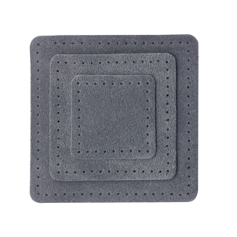 Набор заплаток пришивных из замши, квадрат 4см, 6см и 8см, с перфорацией, 3 шт, 100% кожа (26 серый), 59402