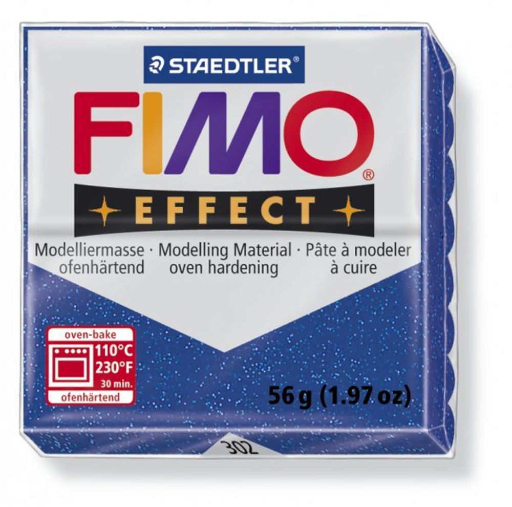 Полимерная глина Fimo Effect, запекаемая в печке, уп. 56 гр, цв. синий с блестками, 8020-302