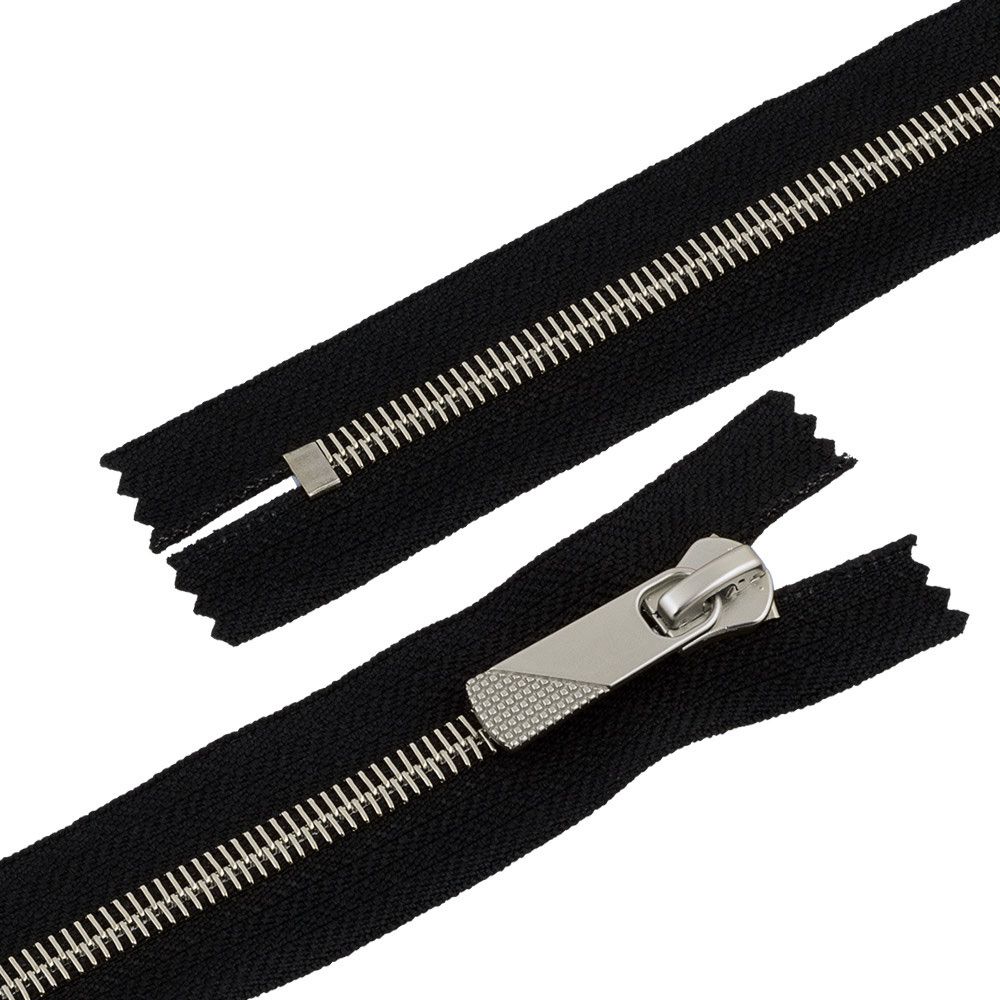 Молния металл Т8 (8 мм) 1 зам., н/раз., 20 см, декор, серебро, черный, KAP-8 Gamma, 5 шт