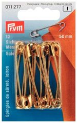 Булавки английские 50 мм, латунь, 12 шт, под золото, Prym 071277