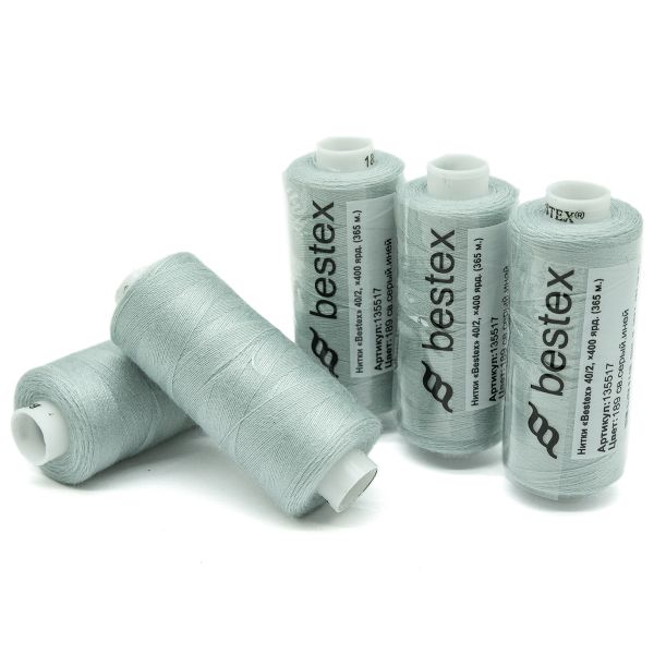 Нитки швейные бытовые Bestex 40/2, 365 м (400 ярд) / 10 кат., 189 прозрачно-серый