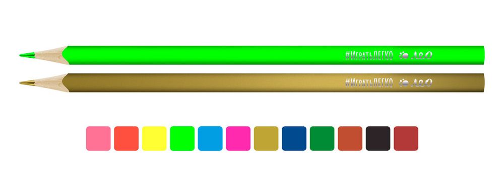 Набор трехгранных карандашей 6 неоновых+6 металлик LGMNCP-12 заточенный 8х12 цв, Лео LGMNCP-12