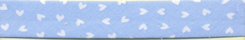 Бейка косая хлопковая Сердечки 30 мм, голубой, 25 метров, Matsa