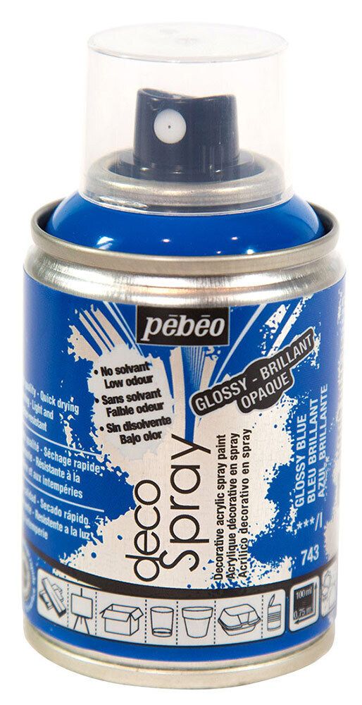 Краска на водной основе аэрозольная decoSpray 100 мл, 093743 синий глянцевый, Pebeo