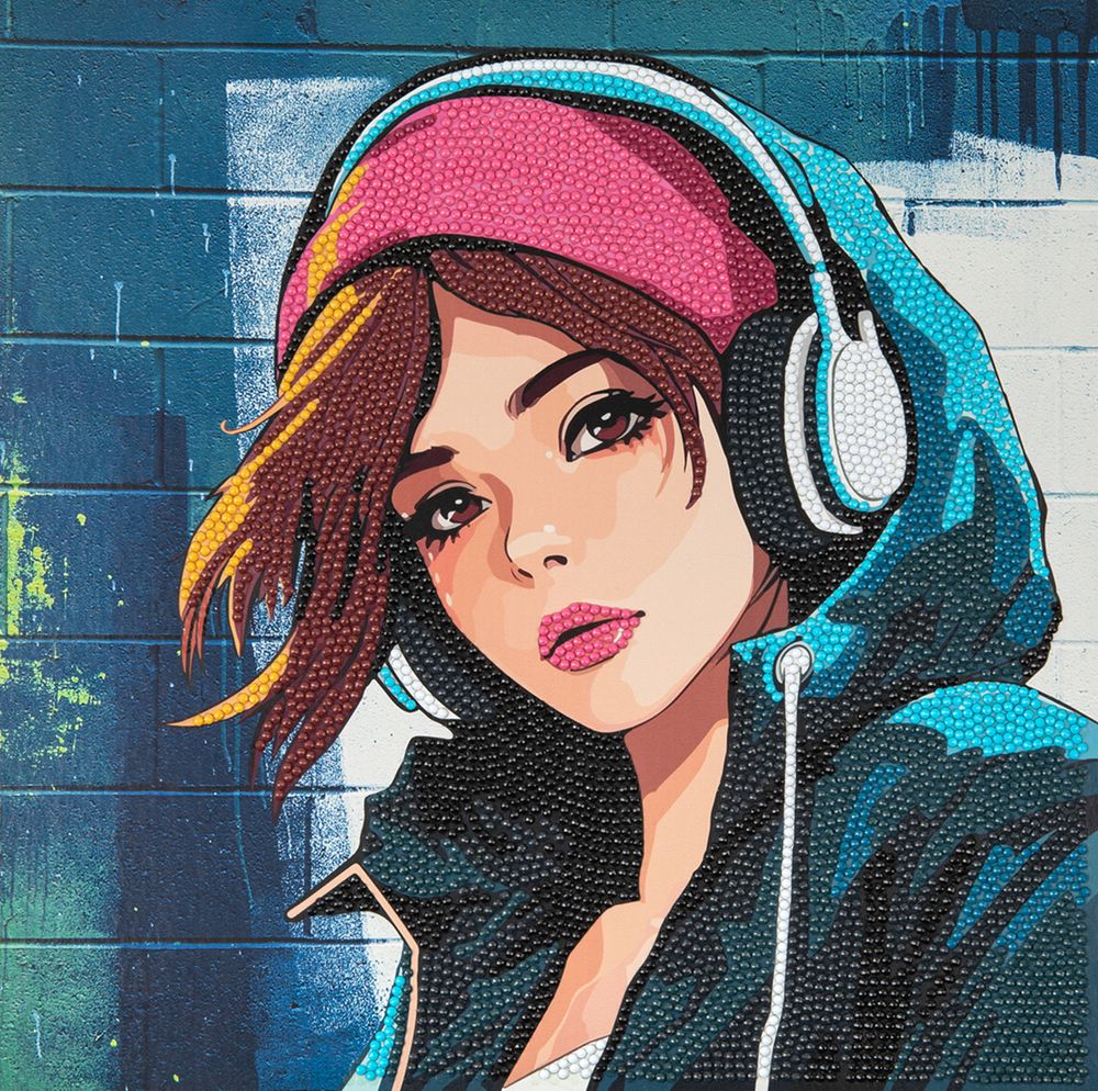 Алмазная (кристальная) мозаика Фрея ALBP-258, постер Девушка в наушниках, 30х30 см