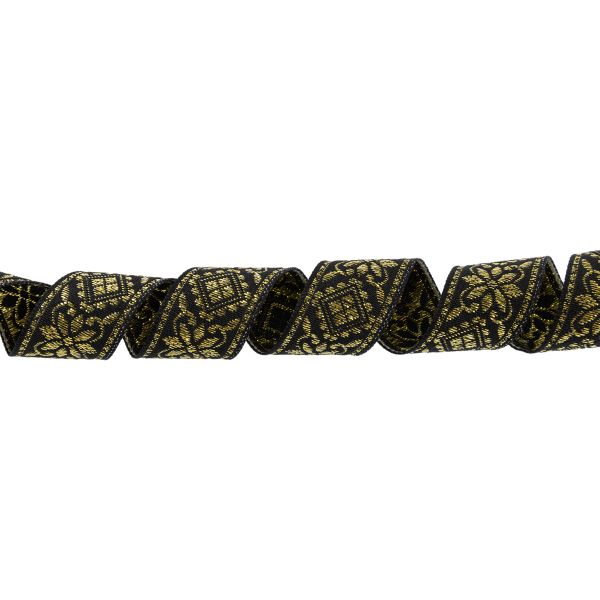 Лента (тесьма) жаккардовая 23.0-25.0 мм, / 25 метров, черный /под золото, Blitz