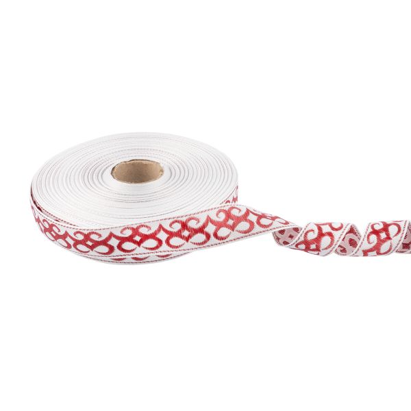 Лента (тесьма) жаккардовая 24.0 мм / 25 метров, Орнамент для северных народов, рис 9787 белый/бордо (№5), Gamma С3772