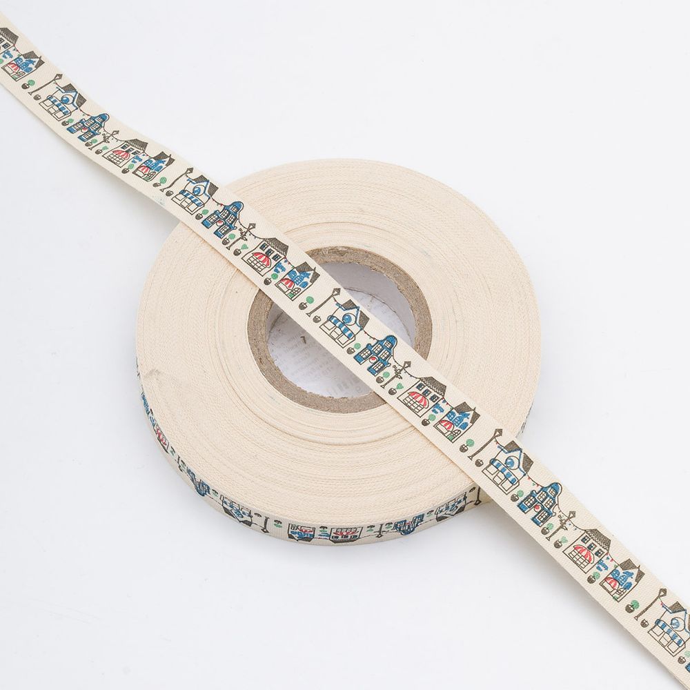 Лента декоративная х/б 15.0 мм / 25±1 метров, домики