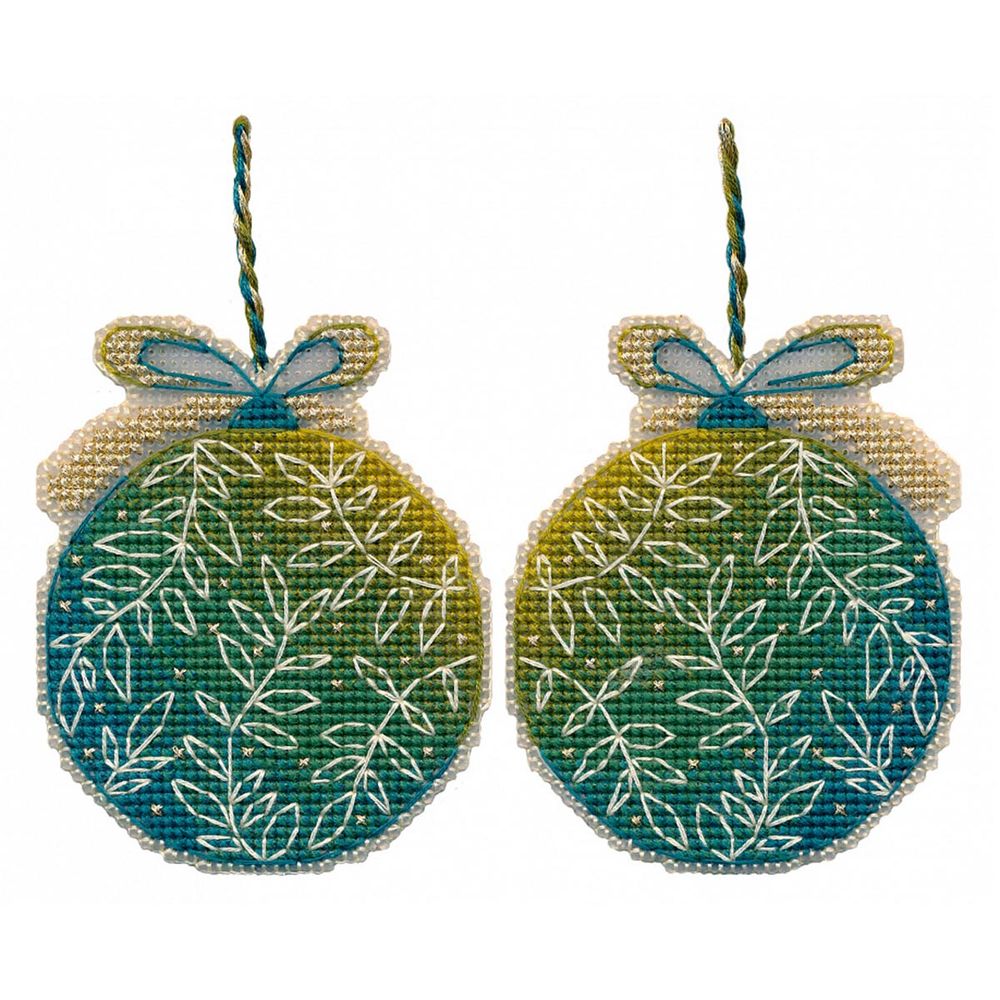 Набор для вышивания нитками Овен, Ёлочная игрушка. Зелёный шар 7,3х9см