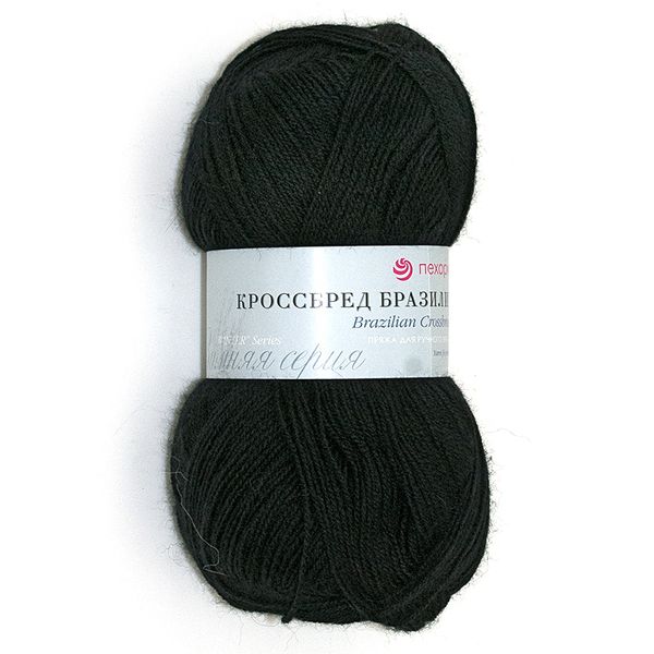 Пряжа Пехорка Кроссбред Бразилии / уп.5 мот. по 100 г, 500 м, цв.002 черный