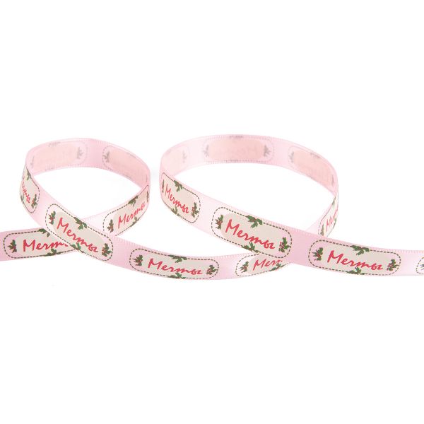 Лента атласная с рисунком 12.0 мм / 22.8 метров, D14/067 Мечты /св-розовый, Gamma ALP-124