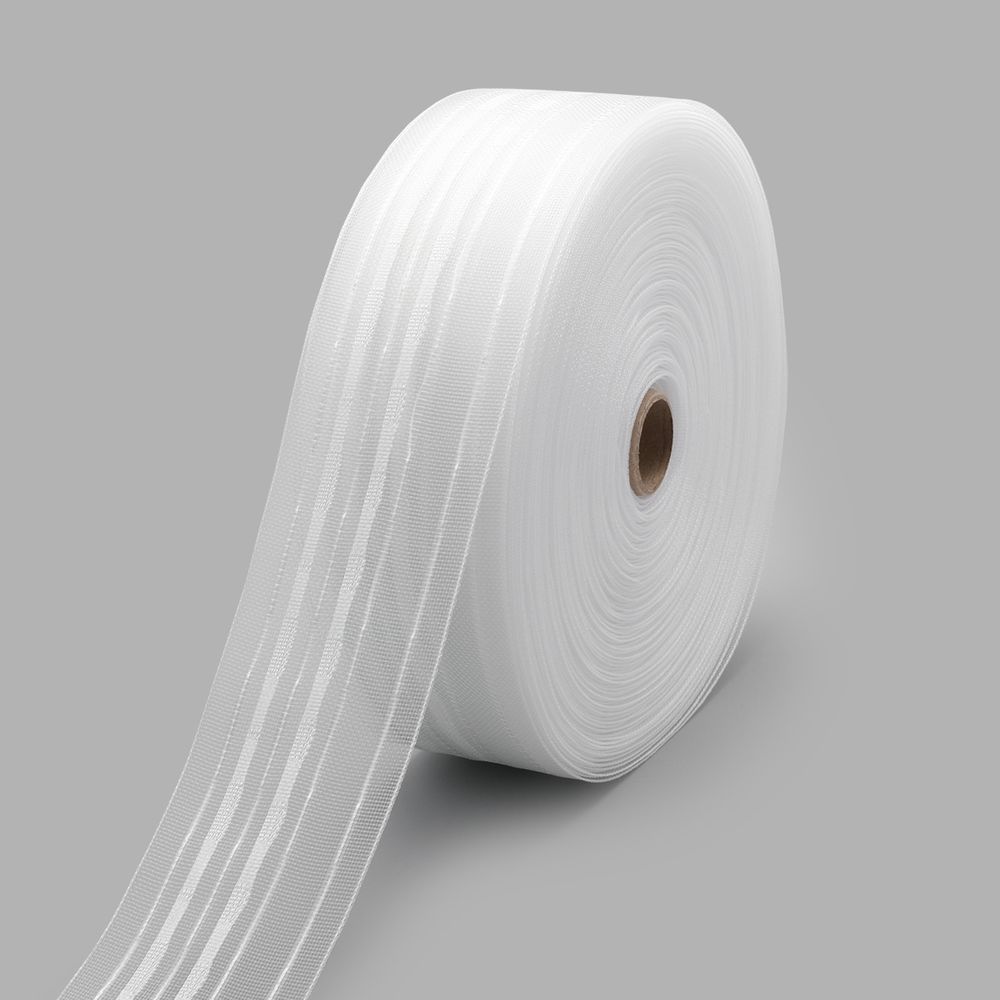 Лента (тесьма) шторная: сборка вафельная (1:2.5) 60 мм / 50 метров, органза