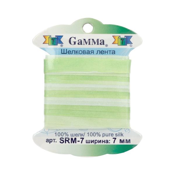 Лента (тесьма) шелковая 7.0 мм / 9.1±0.5 метров, M032 бл.салатовый/салатовый, Gamma SRM-7