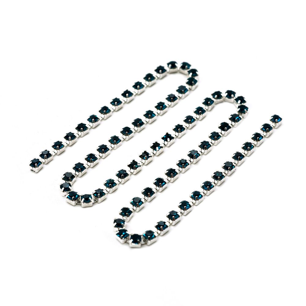 Стразовые цепочки (серебро), цвет: лазурный, размер 3 мм, 30 см/упак., ЦС004СЦ3