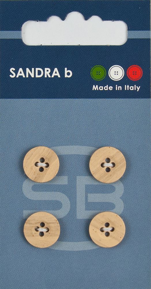 Пуговицы Sandra, 11 мм, 4 шт, пластик, деревянный
