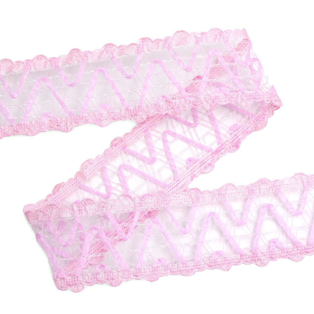 Тесьма отделочная ажурная 38 мм, 25 м, (03 розовый)