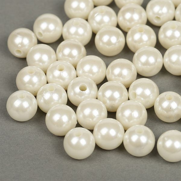 Бусины пластик (перламутр) ⌀12 мм, цв. 001 молочный, 50 гр. (53 шт), Magic4Hobby