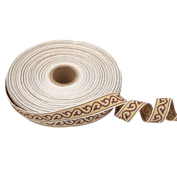 Лента (тесьма) жаккардовая 18.0 мм / 25 метров, Орнамент для северных народов, рис 9594 белый/коричневый/бежевый, Gamma С3771