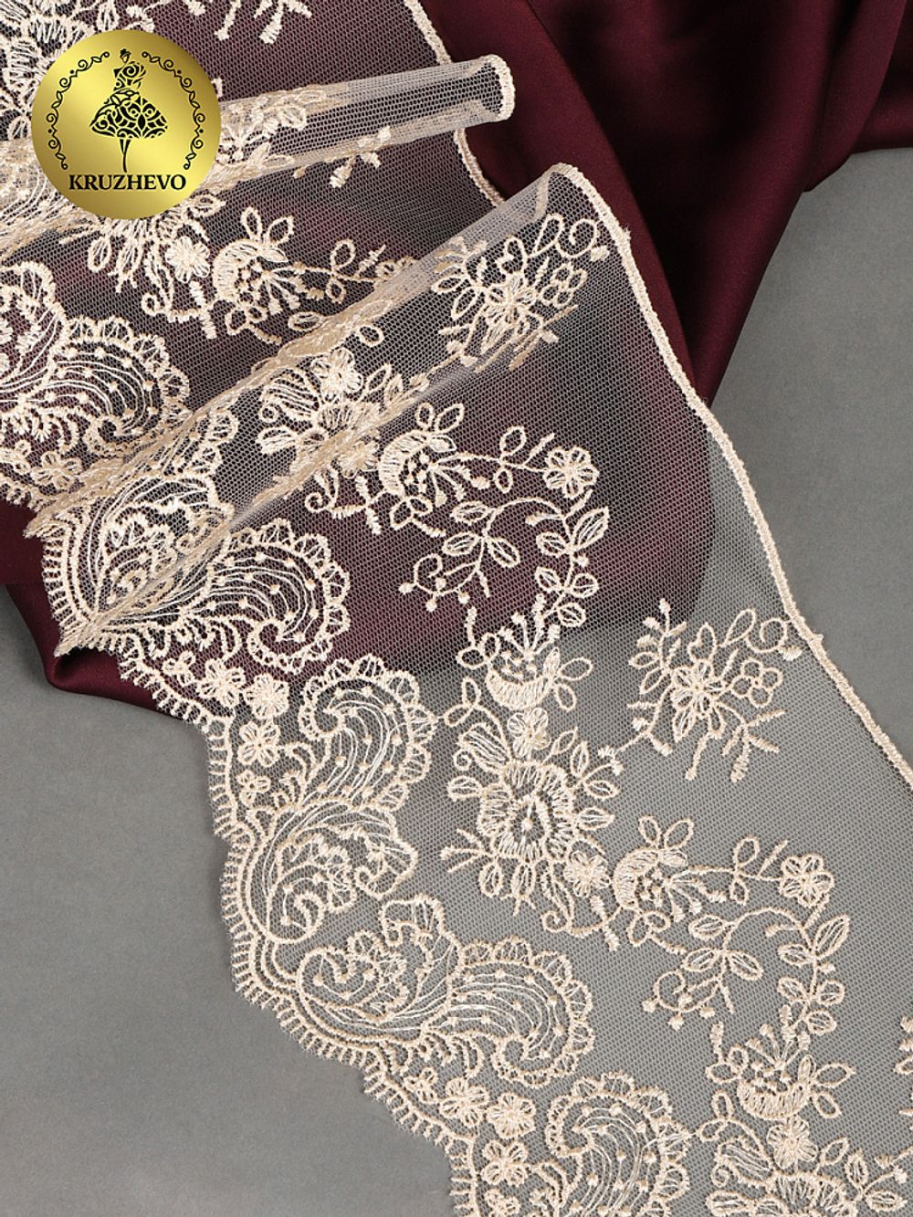 Кружево на сетке 130 мм / 9 метров, TR.BL.40466, бежевый