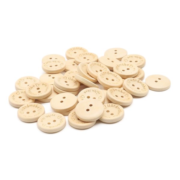 Пуговицы на 2 прокола Handmade with love 32L (20мм), дерево (Milk (молочный)), W22, 36 шт