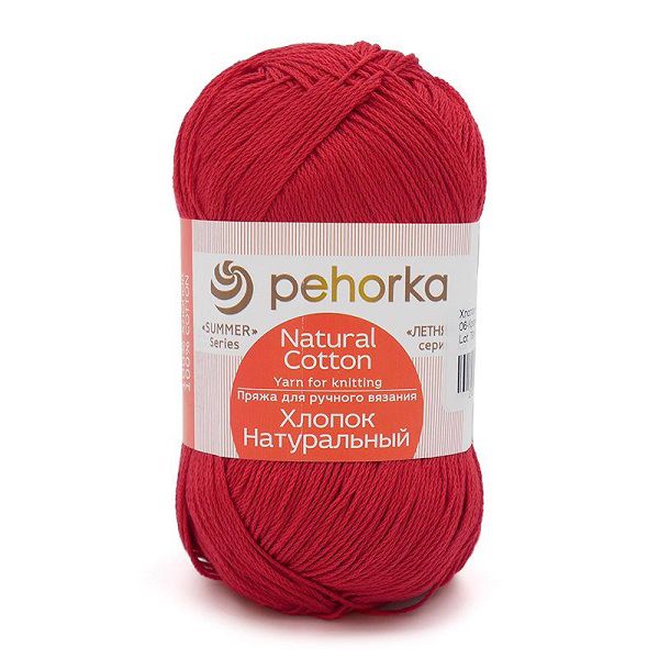 Пряжа Пехорка Хлопок натуральный / уп.5 мот. по 100 г, 425 м, цв.006 красный