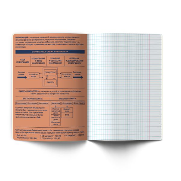 Тетрадь со справочным материалом Лёгким почерком, софт-тач ламинация, A5 48 л. на скобе 65 г/м², белизна 100% 10 шт, клетка, 01843 Лёгким почерком Информатика, Светоч Т284