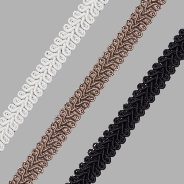 Тесьма отделочная в стиле шанель 13 мм / 1 метр, набор №2, 3 цвета: белый, бежевый, черный